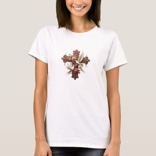Cross with Doves - Christian Faith Inspirational D T-Shirt (Vorderseite)