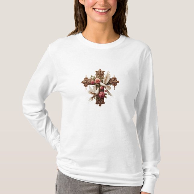 Cross with Doves - Christian Faith Inspirational D T-Shirt (Vorderseite)