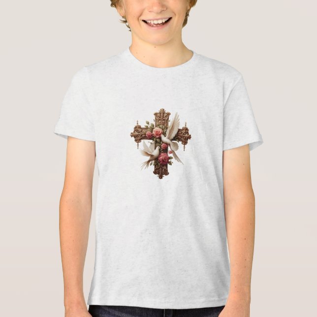 Cross with Doves - Christian Faith Inspirational D Tri-Blend Shirt (Vorderseite)