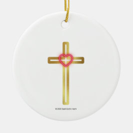 Cross with Heart in the Middle - round, Keramik Ornament
