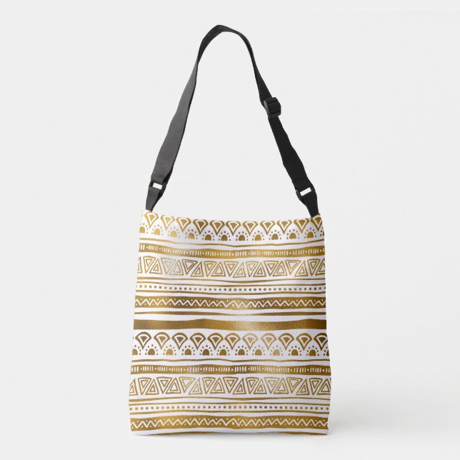 Crossbody Bag Gold & White Tribal Muster Tragetaschen Mit Langen Trägern (Rückseite)