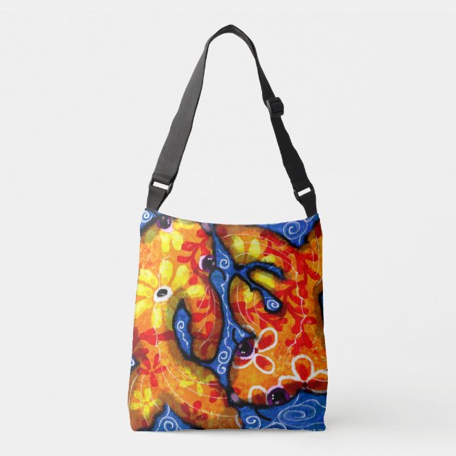Crossbody Bag Pur- Koi Fish Abstrakte Kunst Tragetaschen Mit Langen Trägern (Vorderseite)