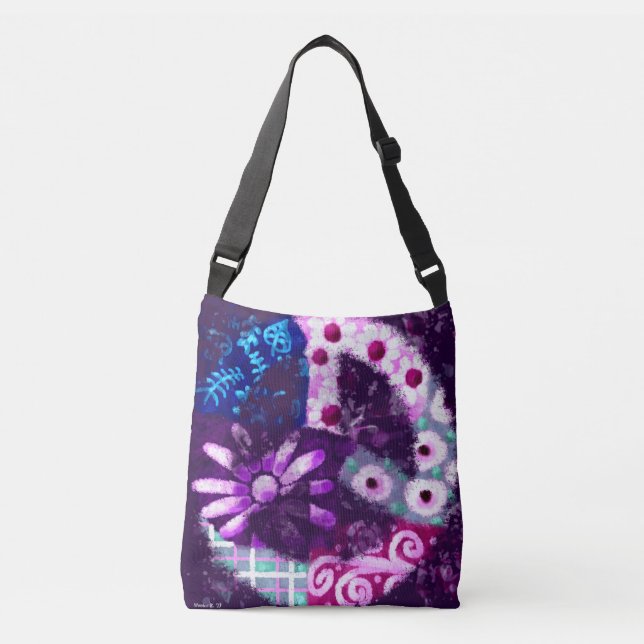 Crossbody Bag Purpura - Abstrakte Art des Friedens Tragetaschen Mit Langen Trägern (Vorderseite)