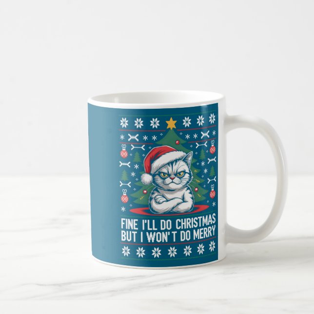 Crossed Arms Cat Funny Christmas Ugly Sweater Long Kaffeetasse (Rechts)
