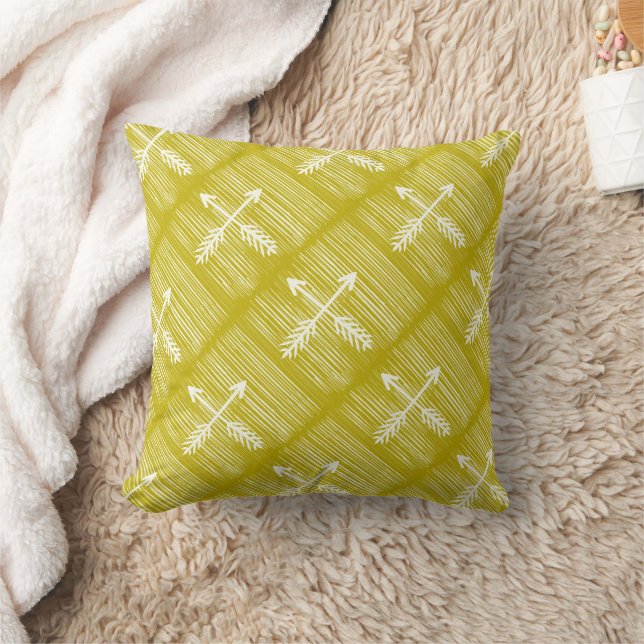 Crossed Arrows Chartreuse und Ivory Design Pillow Kissen (Decke)