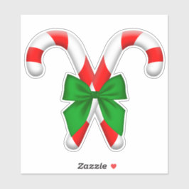 Crossed Candy Canes mit Big Green Bow Stickers Aufkleber