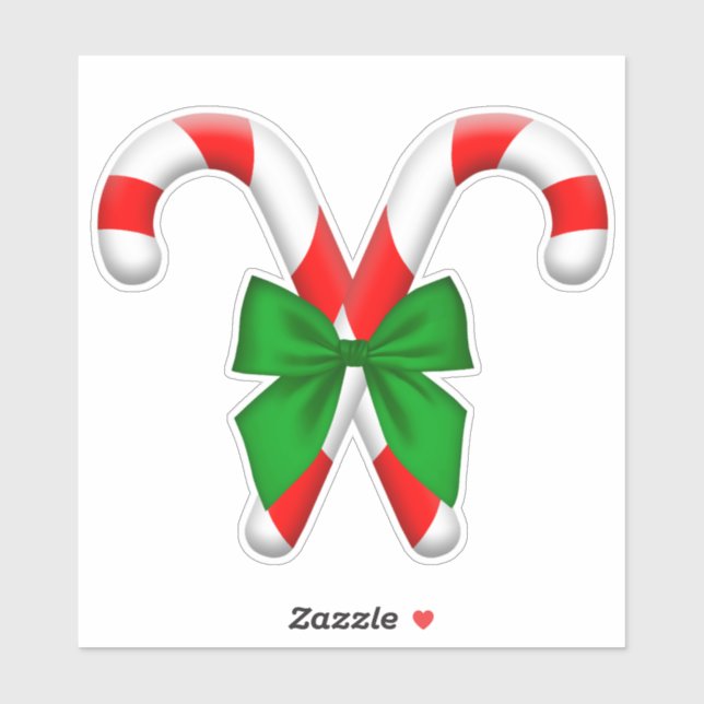Crossed Candy Canes mit Big Green Bow Stickers Aufkleber (Blatt)