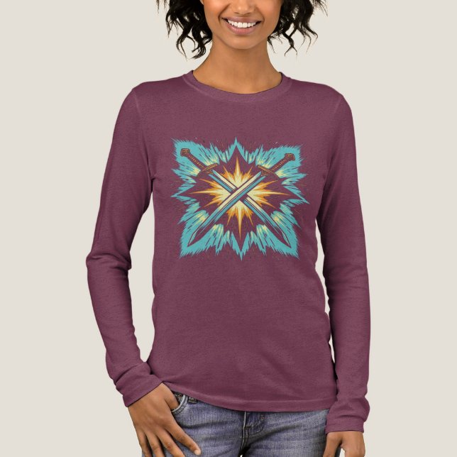 Crossed Fantasy Arrows with Glowing Energy – Dynam Tri-Blend Shirt (Vorderseite)