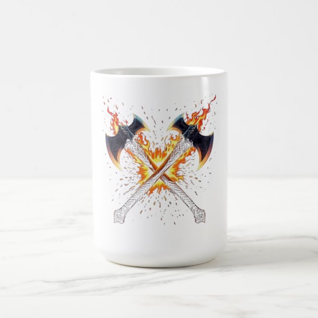 Crossed Fantasy Axes with Fiery Energy – Powerful  Kaffeetasse (Mittel)