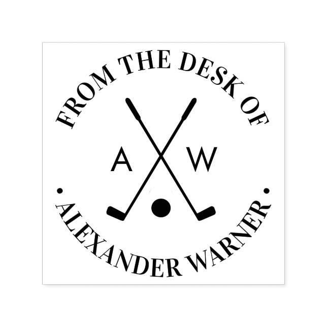 Crossed Golf Clubs Golf Ball Monogram"desk of Permastempel (Design)