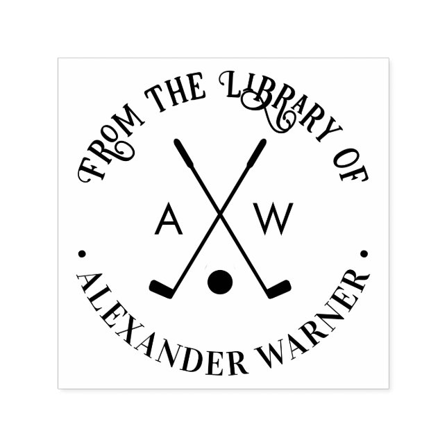 Crossed Golf Clubs Golf Ball Monogram Library Book Permastempel (Design)