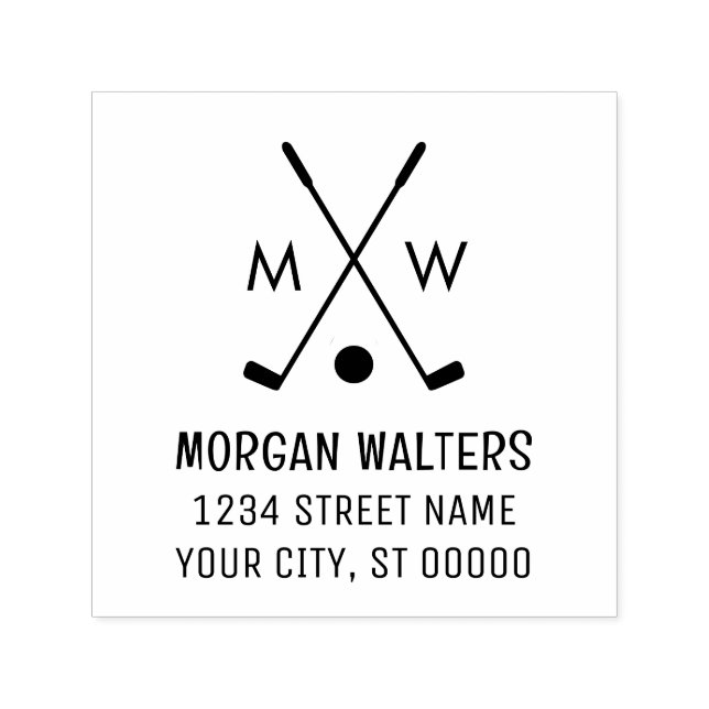 Crossed Golf Clubs Golf Ball Monogram Name Address Permastempel (Design)