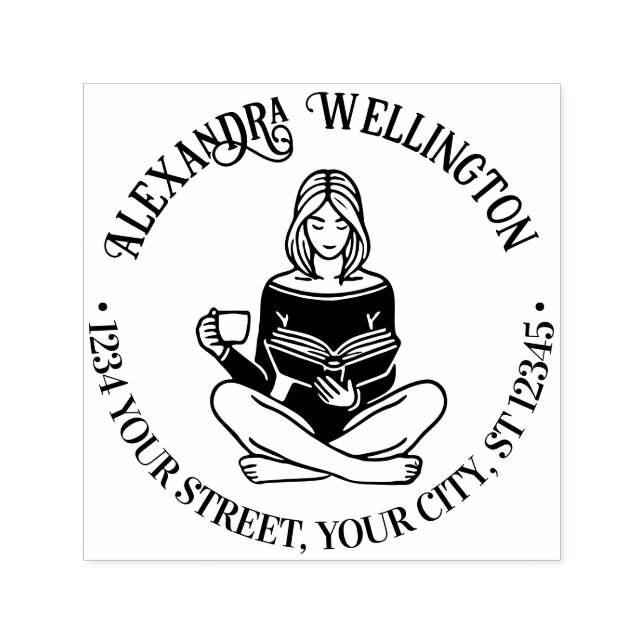 Crossed Leged Girl Reading #2 Rücksendeadresse Permastempel (Design)