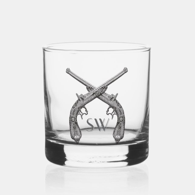 Crossed Pistole Monogram Whiskyglas (Vorderseite)