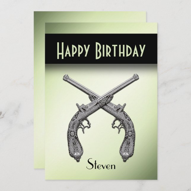 Crossed Pistols Geburtstagsparty Einladung (Vorne/Hinten)