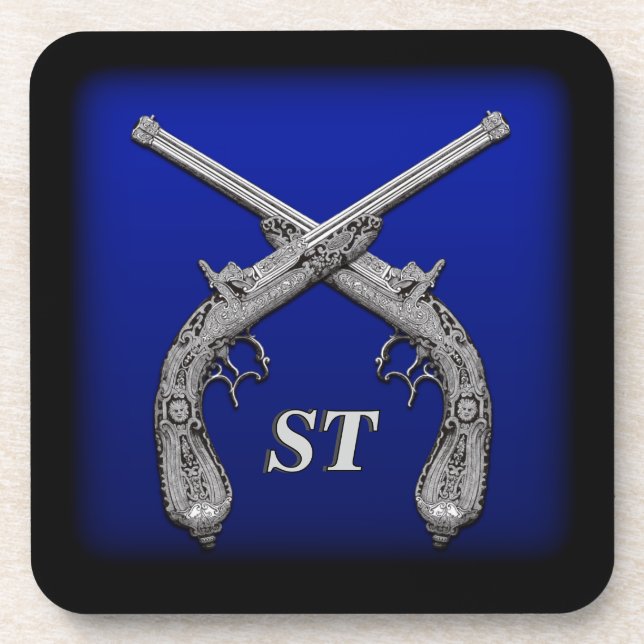 Crossed Pistols Personalisiert Square Untersetzer (Vorderseite)