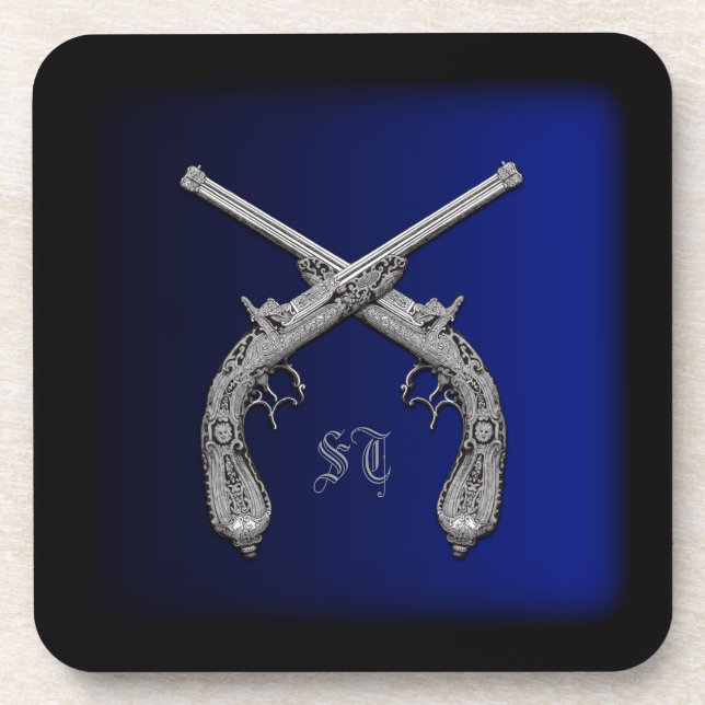 Crossed Pistols Personalisiert Square Untersetzer (Vorderseite)
