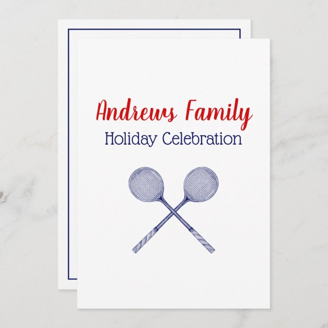 Crossed Squash Racquets Blue Einladung (Vorne/Hinten)