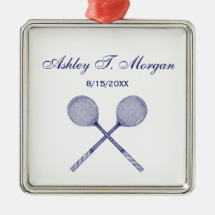 Crossed Squash Racquets Blue Ornament Aus Metall