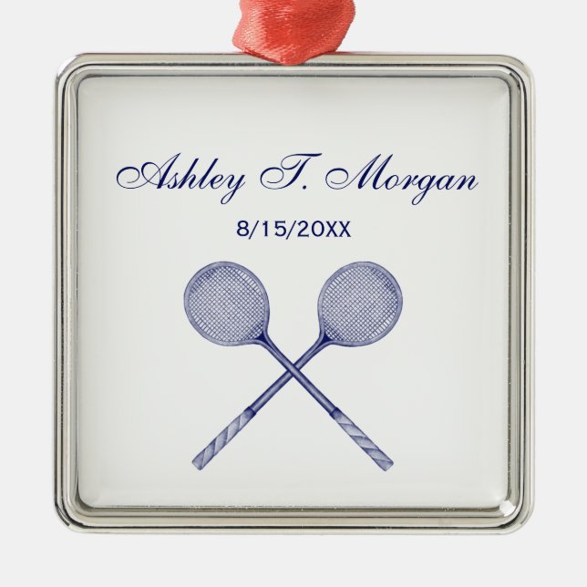 Crossed Squash Racquets Blue Ornament Aus Metall (Vorne)