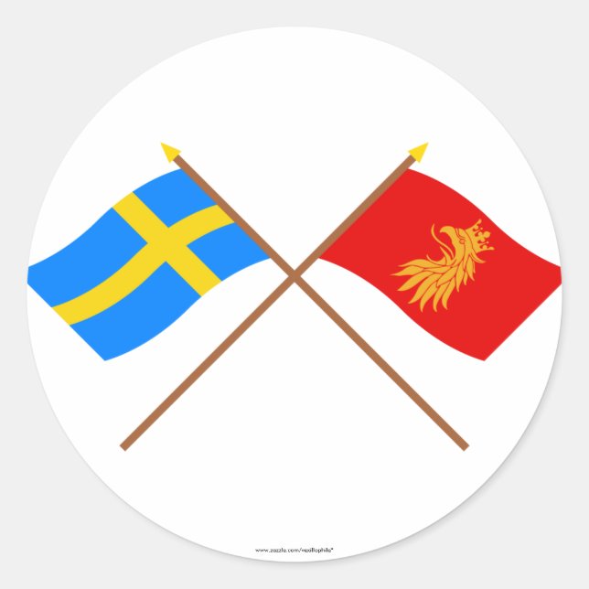 Crossed Sweden and Skåne län flags Runder Aufkleber (Vorderseite)