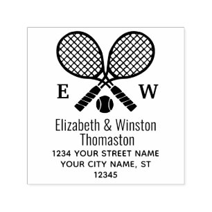 Crossed Tennis Racquets Monogram Name Address Permastempel