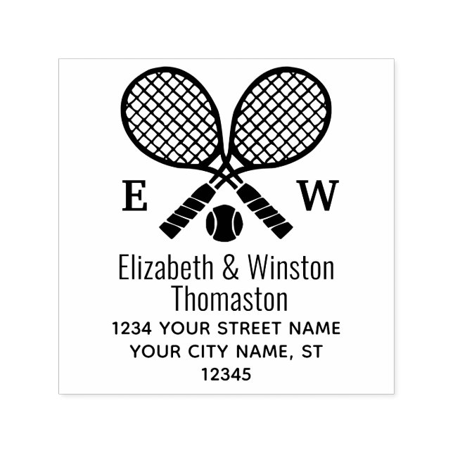 Crossed Tennis Racquets Monogram Name Address Permastempel (Design)