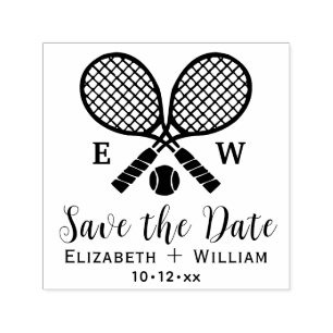 Crossed Tennis Racquets Monogram Save the Date Permastempel