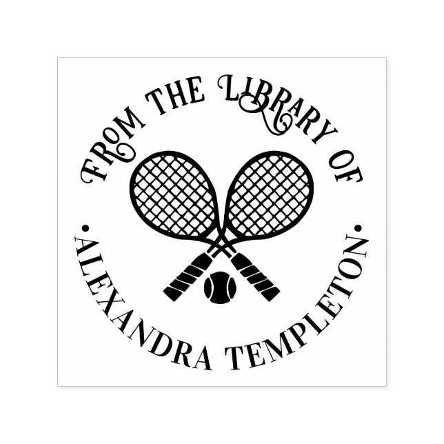 Crossed Tennis Racquets Round Library Name Permastempel (Design)