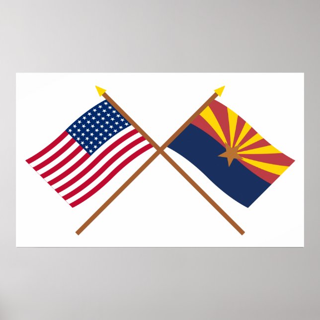 Crossed US 48-Sterne und Arizona State Flags Poster (Vorne)