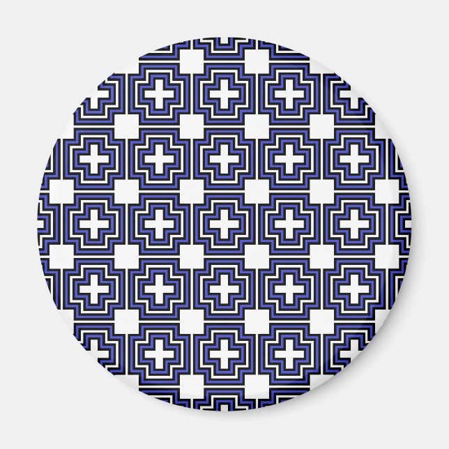 Crosses & Squares Blue - Magnet (rund) (Vorne)