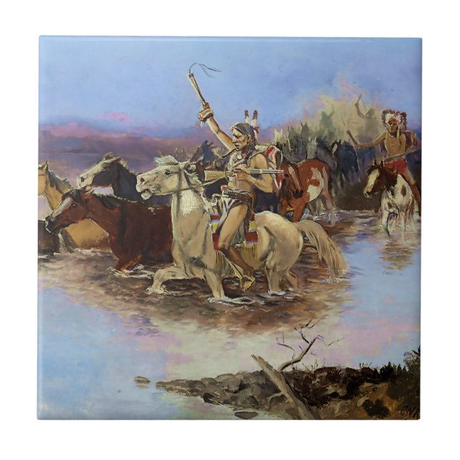 "Crossing the River" von Charles M Russell Fliese (Vorderseite)