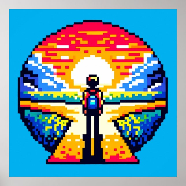 Crossroads bei Sunset Thoughful Pixel Art Journey Poster (Vorne)