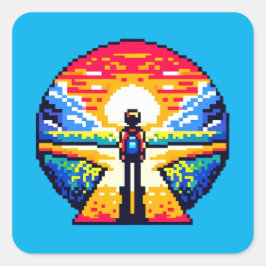 Crossroads bei Sunset Thoughful Pixel Art Journey Quadratischer Aufkleber