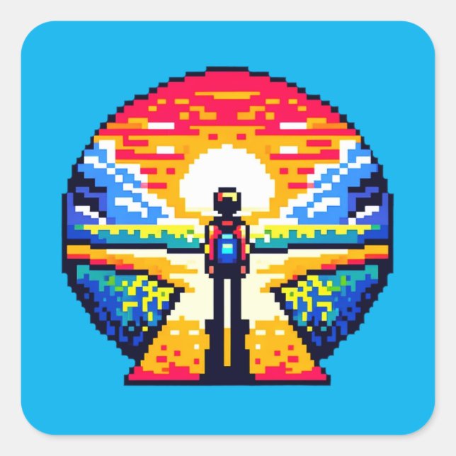 Crossroads bei Sunset Thoughful Pixel Art Journey Quadratischer Aufkleber (Vorderseite)