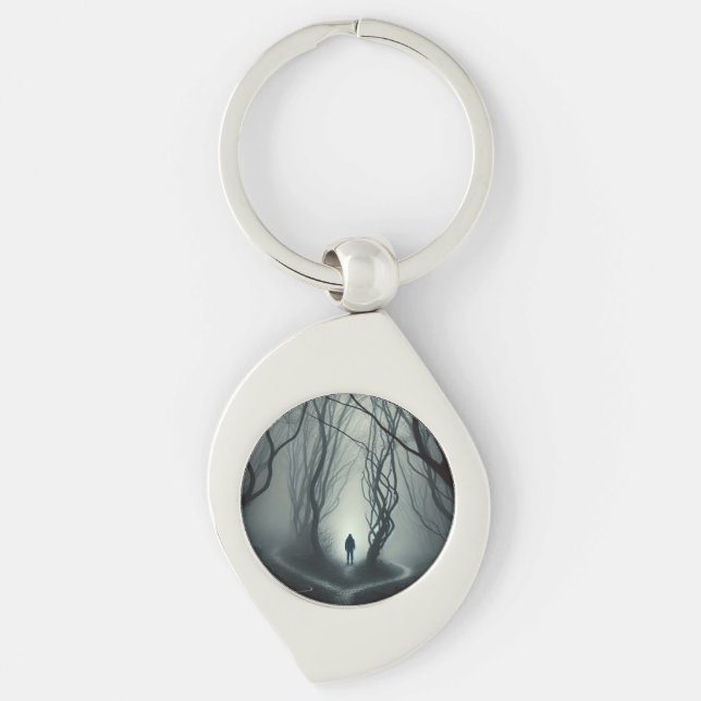 Crossroads in the Fog - Gloomy Forest Art Print Schlüsselanhänger (Vorderseite)