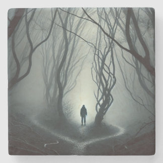 Crossroads in the Fog - Gloomy Forest Art Print Steinuntersetzer