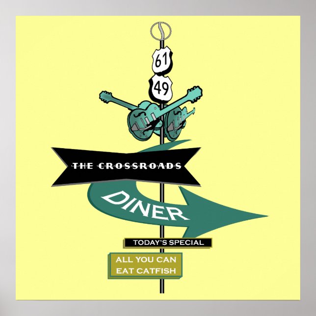 Crossroads Vintag Diner Sign Poster (Vorne)
