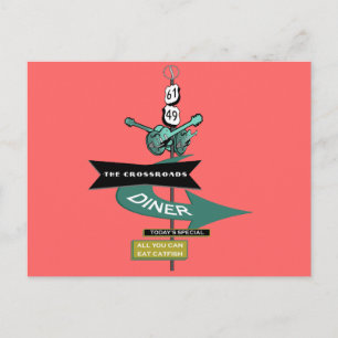 Crossroads Vintage Diner Schild Postkarte