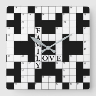 Crossword Puzzle Family Love Quadratische Wanduhr