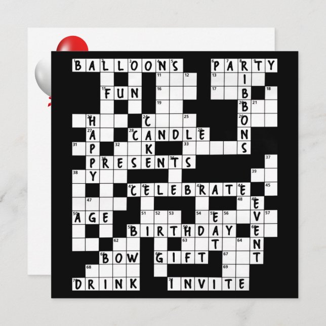 Crossword Puzzle Geburtstagsparty Einladung (Vorne/Hinten)