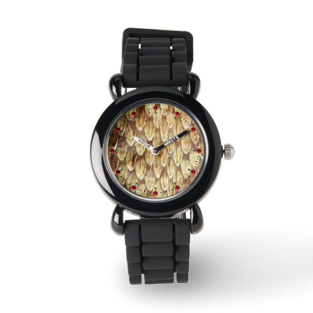 CROTALUS, DRUCKER RATTLESNAKE HAUT Creme Brown Wat Armbanduhr (Vorderseite)