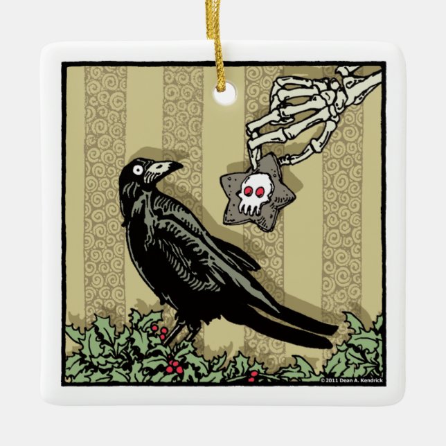 Crow and Cookie - Pop Goth Holiday Keramikornament (Vorderseite)