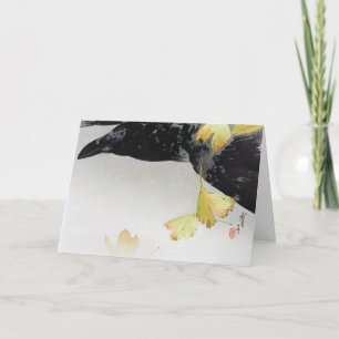 Crow and Ginkgo Blätter, Watanabe Seitei Karte