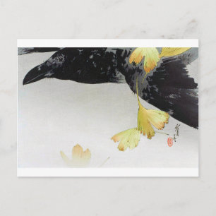 Crow and Ginkgo Blätter, Watanabe Seitei Postkarte