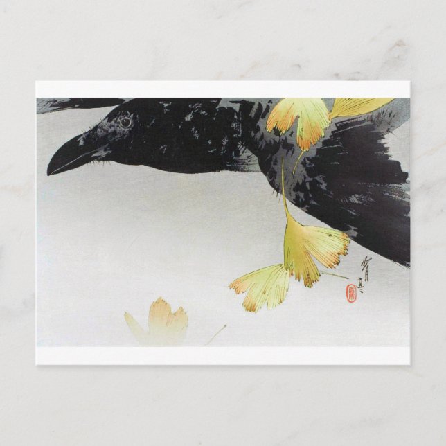 Crow and Ginkgo Blätter, Watanabe Seitei Postkarte (Vorderseite)