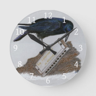 Crow and Harmonica Runde Wanduhr