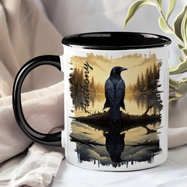 Crow at Dawn Lake Reflection Tasse (Von Creator hochgeladen)