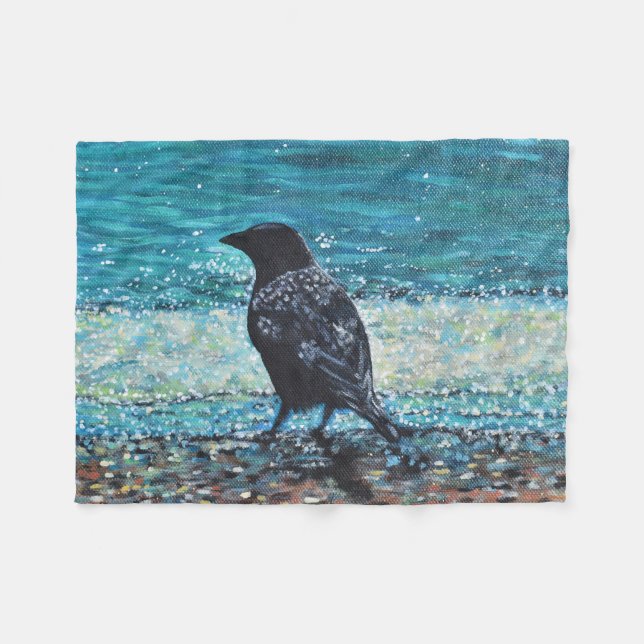Crow auf der Strandmalerei Fleecedecke (Vorderseite (Horizontal))