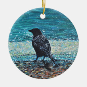 Crow auf der Strandmalerei Keramik Ornament